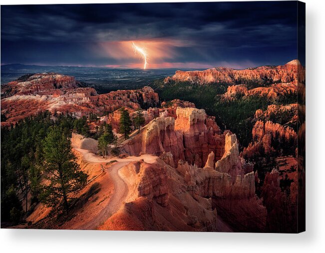 Landscape Acrylic Print featuring the photograph Lightning Over Bryce Canyon by Stefan Mitterwallner
