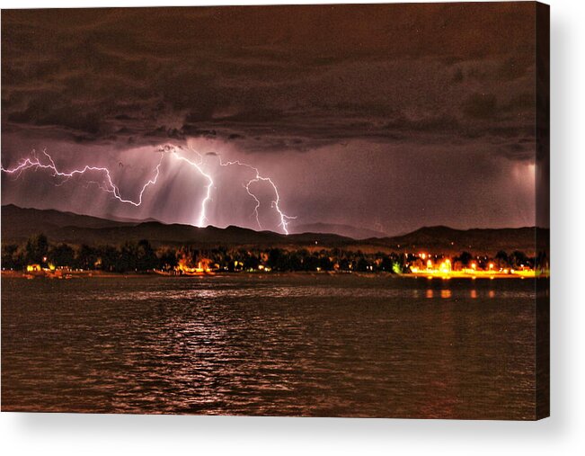 Lightning Acrylic Print featuring the photograph Lightning Over Lake Loveland by Trent Mallett