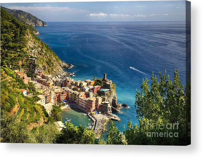 Cinque Terre Acrylic Print featuring the photograph Ligurian Coast View at Vernazza by George Oze