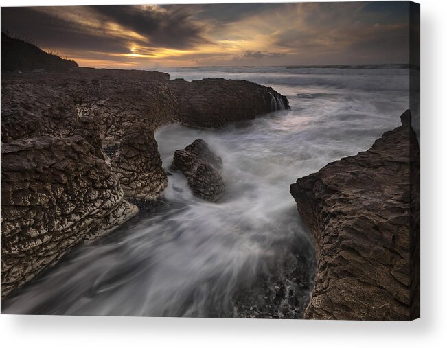 535896 Acrylic Print featuring the photograph Limestone Rocks And Waves On Paterau by Colin Monteath
