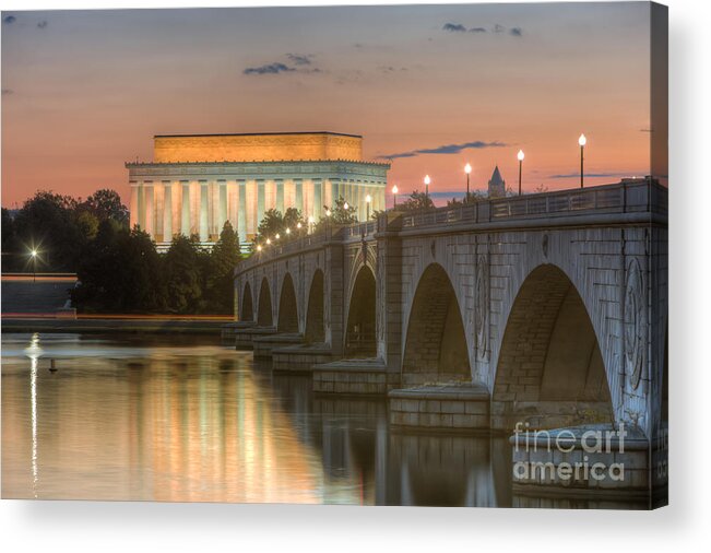 Clarence Holmes Acrylic Print featuring the photograph Lincoln Memorial and Arlington Memorial Bridge at Dawn I by Clarence Holmes