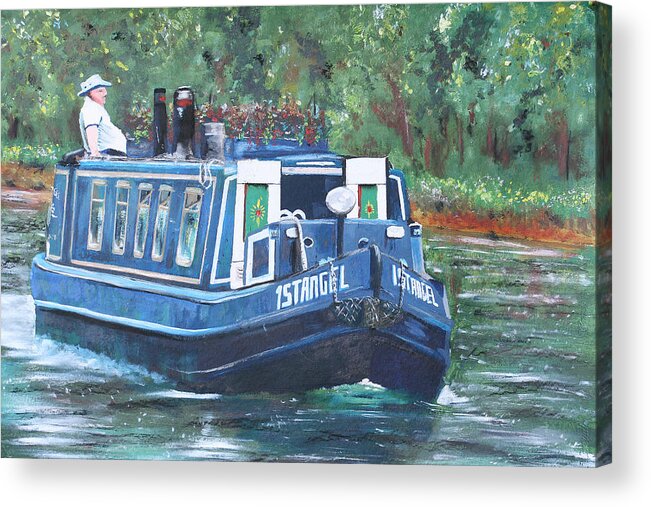 Narrowboat Acrylic Print featuring the painting Living on the River by Abbie Shores