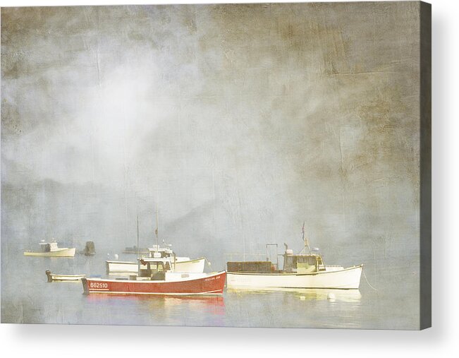 Boat Acrylic Print featuring the photograph Lobster Boats at Anchor Bar Harbor Maine by Carol Leigh