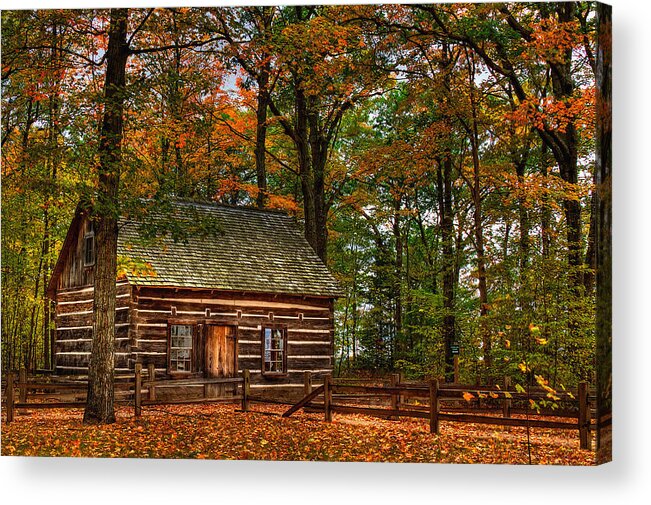 Image Acrylic Print featuring the photograph Log Cabin In Autumn Color by Richard Gregurich