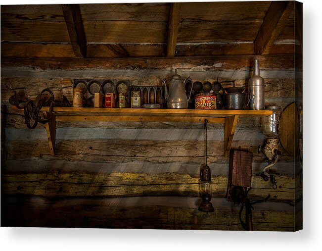 Igital Art Acrylic Print featuring the photograph Log cabin Shelf by Paul Freidlund