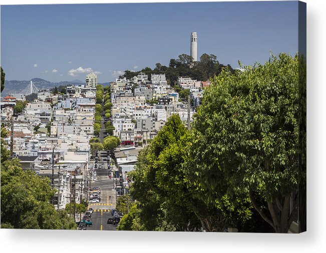 3scape Acrylic Print featuring the photograph Lombard Street and Coit Tower on Telegraph Hill by Adam Romanowicz