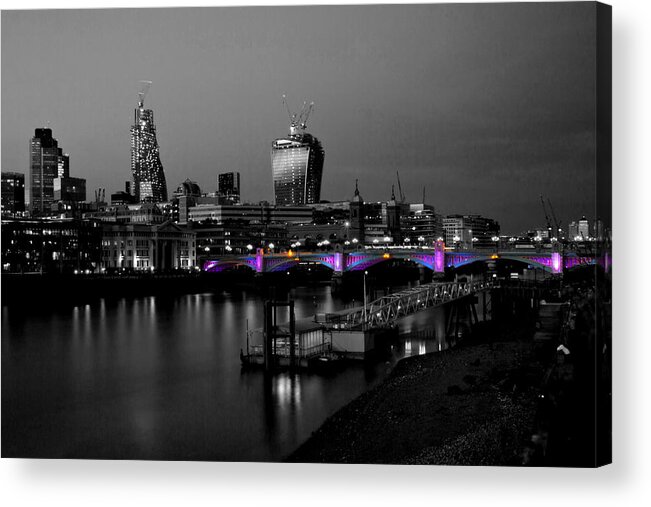 London Acrylic Print featuring the photograph London Thames Bridges BW by David French