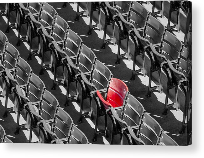 #21 Acrylic Print featuring the photograph Lone Red Number 21 Fenway Park BW by Susan Candelario
