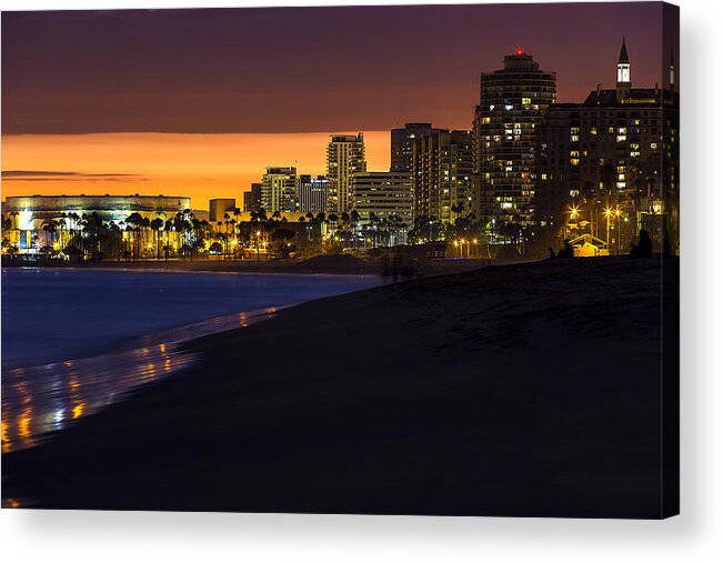 Long Beach Ca Acrylic Print featuring the photograph LONG BEACH COMES ALIVE AT DUSK By Denise Dube by Denise Dube