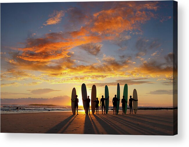 Water's Edge Acrylic Print featuring the photograph Longboard Sunrise by Turnervisual