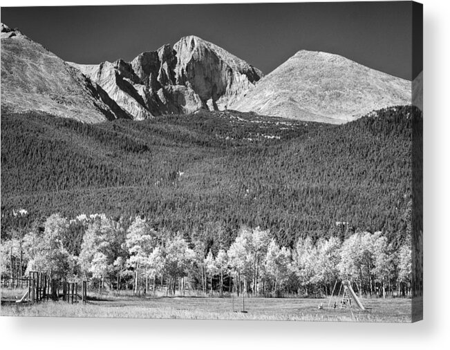 Longs Peak Acrylic Print featuring the photograph Longs Peak a Colorado Playground In Black and White by James BO Insogna