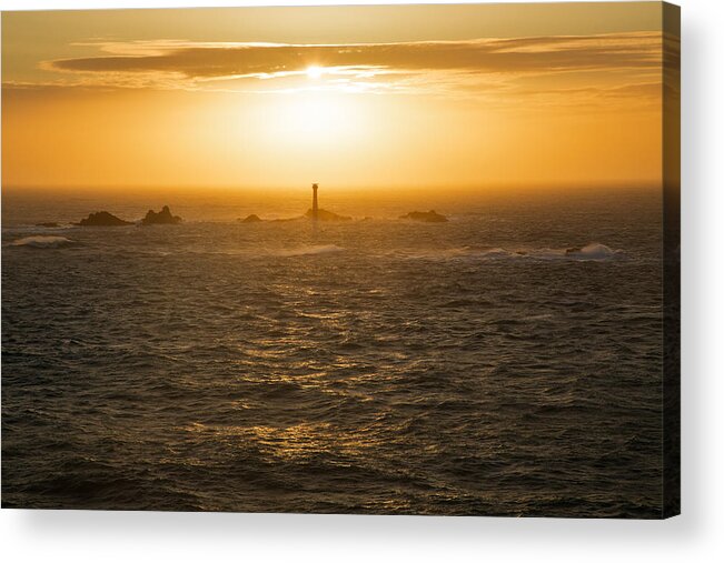 Lighthouse Acrylic Print featuring the photograph Longships Lighthouse at sunset by Ian Middleton