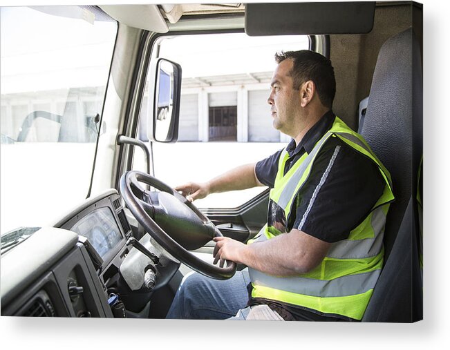 Working Acrylic Print featuring the photograph Lorry driver leaving a warehouse by Alistair Berg
