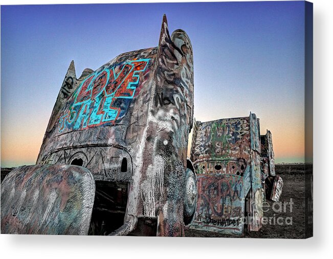 Graffiti Acrylic Print featuring the photograph Love To All Cadillac Ranch by Martin Konopacki