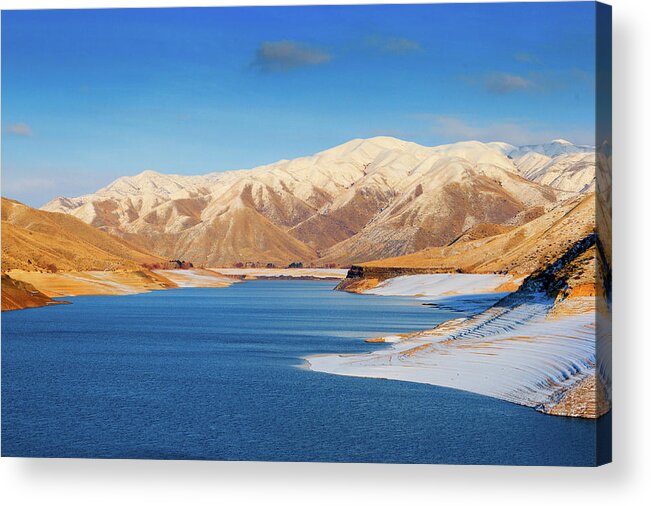 Tranquility Acrylic Print featuring the photograph Lucky Peak Reservoir At Sunset In Winter by Anna Gorin