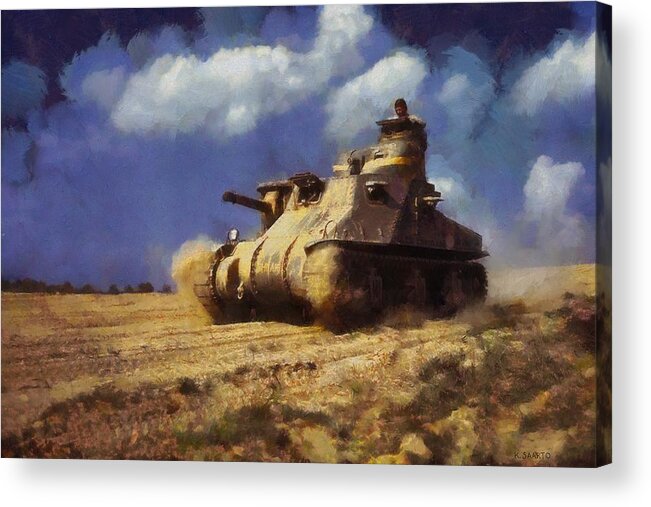 Wwii Acrylic Print featuring the painting M3 Lee tank by Kai Saarto