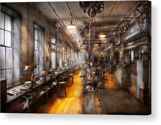 Steampunk Acrylic Print featuring the photograph Machinist - Santa's old workshop by Mike Savad