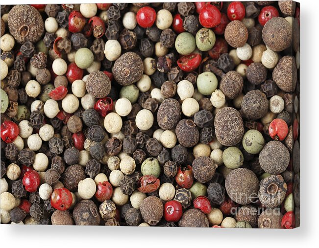 Pepper Acrylic Print featuring the photograph Macro of mixed peppercorns by Paul Cowan