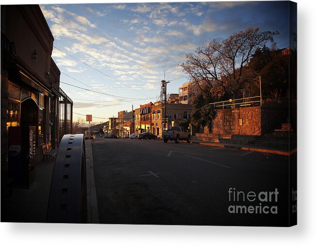 Sunrise Acrylic Print featuring the photograph Main Street Jerome Arizona by Ron Chilston