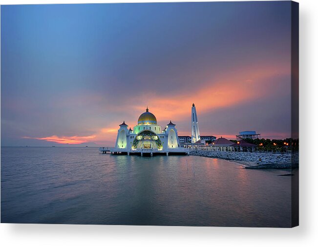 Mosque Acrylic Print featuring the photograph Malaysia - The Straits Mosque, Malacca by By Toonman