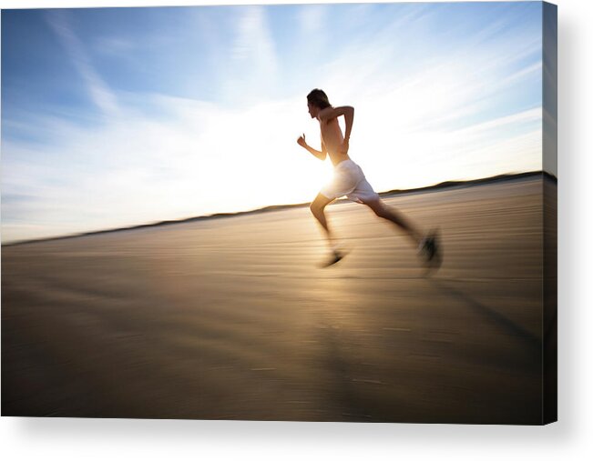 Young Men Acrylic Print featuring the photograph Male Runner Out For A Training Run At by Epicurean