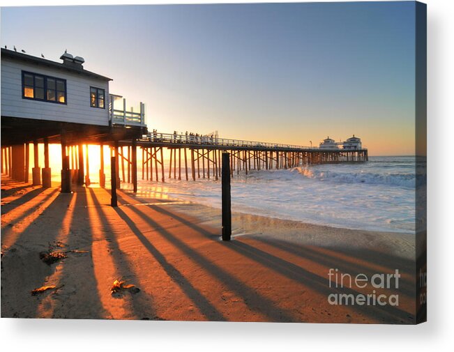 Malibu Acrylic Print featuring the photograph Malibu Pier Sunburst by Richard Omura