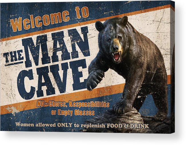 Jeff Wack Acrylic Print featuring the painting Man Cave Balck Bear by JQ Licensing