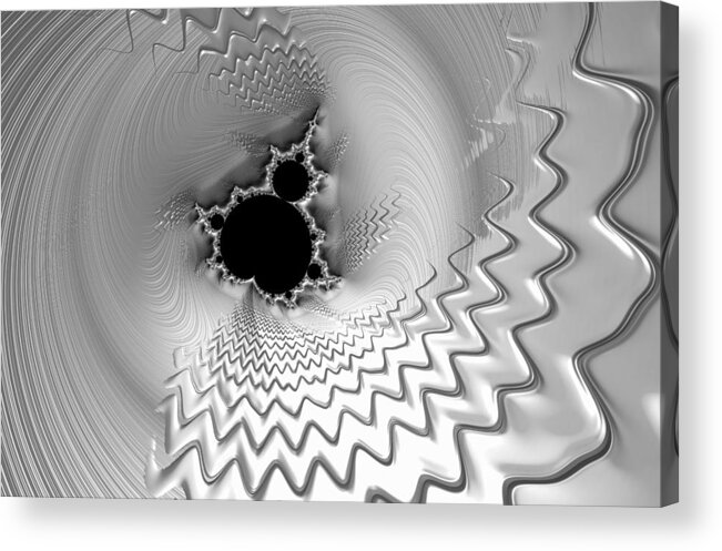 Silver Acrylic Print featuring the digital art Mandelbrot fractal and waves silver metal art by Matthias Hauser