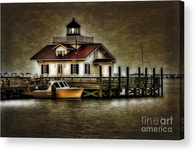 Harbor Lights Acrylic Print featuring the photograph Manteo Harbor at Dusk by Gene Bleile Photography 