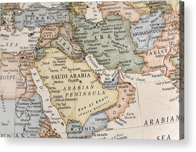 Sanaa Acrylic Print featuring the photograph Maps of countries in Middle East by KeithBinns
