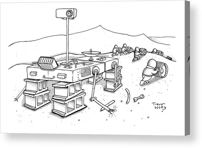 Captionless Acrylic Print featuring the drawing Martians Are Stealing The Tires On A Martian by Trevor Hoey