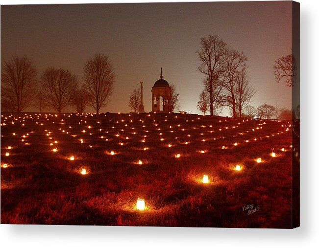 The Beautiful Stone Gazebo Known As The Maryland Monument Sits Atop A Small Hill And Is Surrounded By Hundreds Of Luminaries. Each Year 23 Acrylic Print featuring the photograph Maryland Monument 12 by Judi Quelland