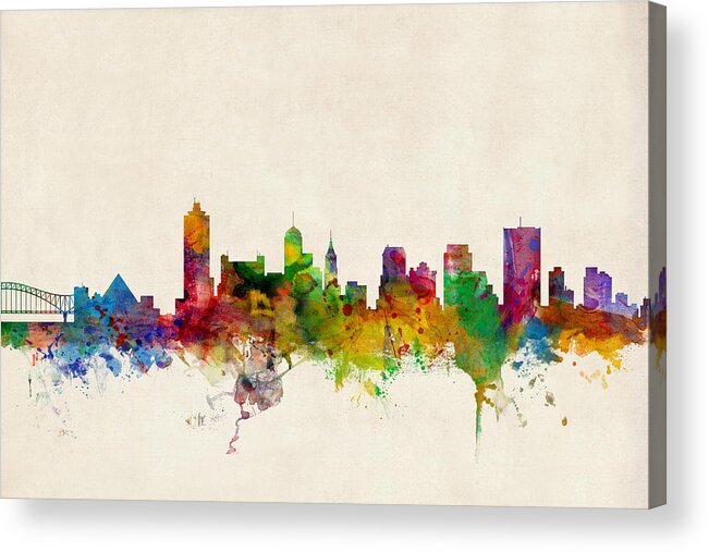 Watercolour Acrylic Print featuring the digital art Memphis Tennessee Skyline by Michael Tompsett