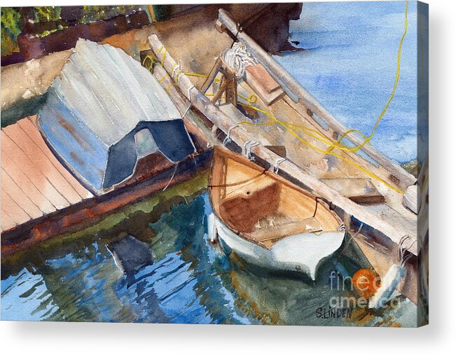 Transportation - Boats - Rowboats - Wood Rowboats - Metal Rowboats Acrylic Print featuring the painting Metal or Wood by Sandy Linden