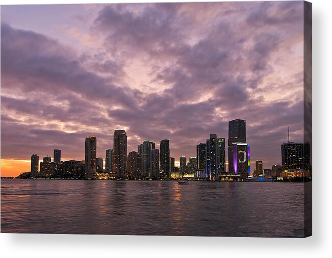 Miami Skyline Acrylic Print featuring the photograph Miami Skyline after sunset by Nebojsa Novakovic