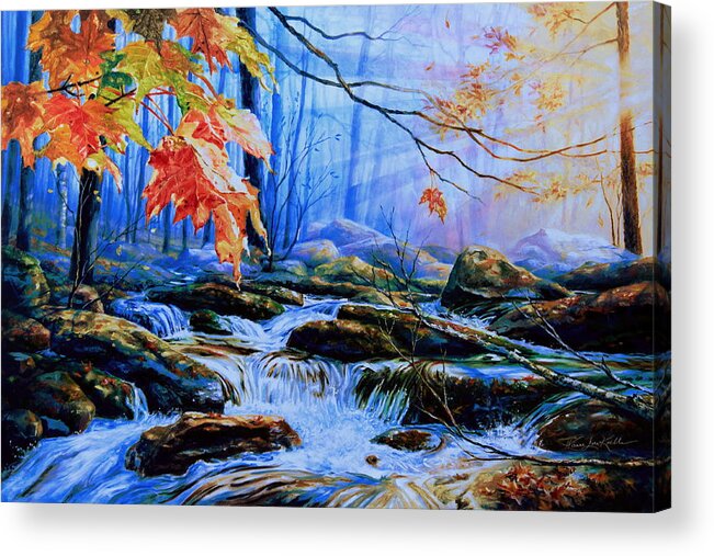 Autumn Painting Acrylic Print featuring the painting Mill Creek Autumn Sunrise by Hanne Lore Koehler
