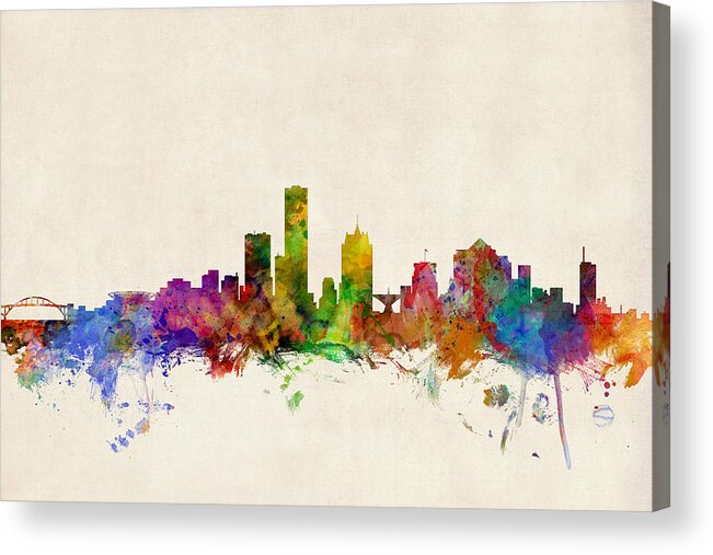 Watercolour Acrylic Print featuring the digital art Milwaukee Wisconsin Skyline by Michael Tompsett
