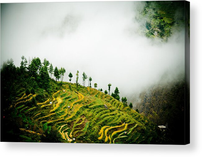 Gosaikunda Acrylic Print featuring the photograph Mist in mountain Himalayas Color by Raimond Klavins