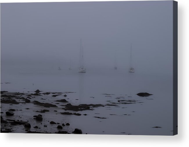 Sailboats In Fog Acrylic Print featuring the photograph Misty sails upon the water by Jeff Folger
