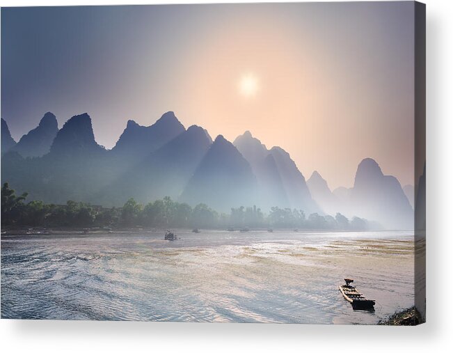 Guangxi Acrylic Print featuring the photograph Misty sunrise 2 by Afrison Ma