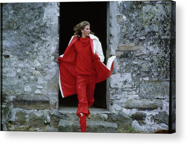 Accessories Acrylic Print featuring the photograph Model Wearing A Raincoat by Arthur Elgort