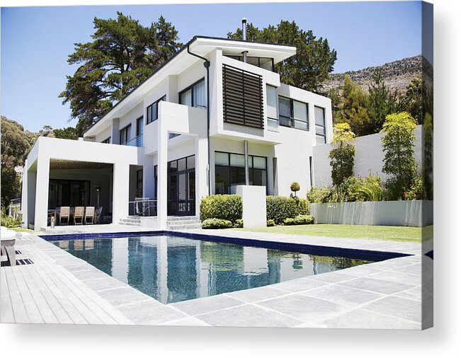 Swimming Pool Acrylic Print featuring the photograph Modern home with swimming pool by Robert Daly