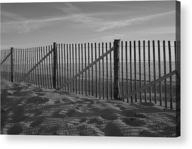 Monochrome Acrylic Print featuring the photograph Monochrome Beach Fence by Marisa Geraghty Photography