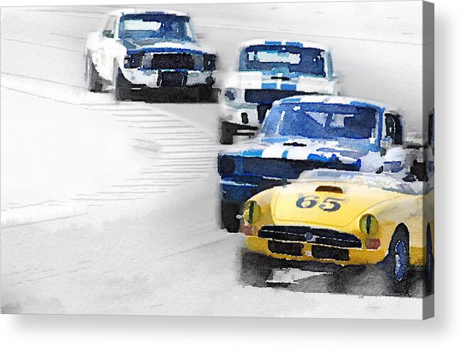Mustang Acrylic Print featuring the painting Monterey Racing Watercolor by Naxart Studio