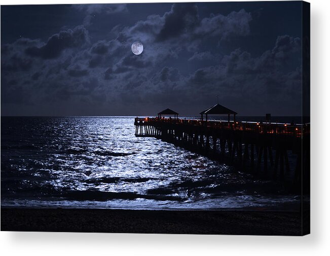 Night Acrylic Print featuring the photograph Moon And Sea by Laura Fasulo