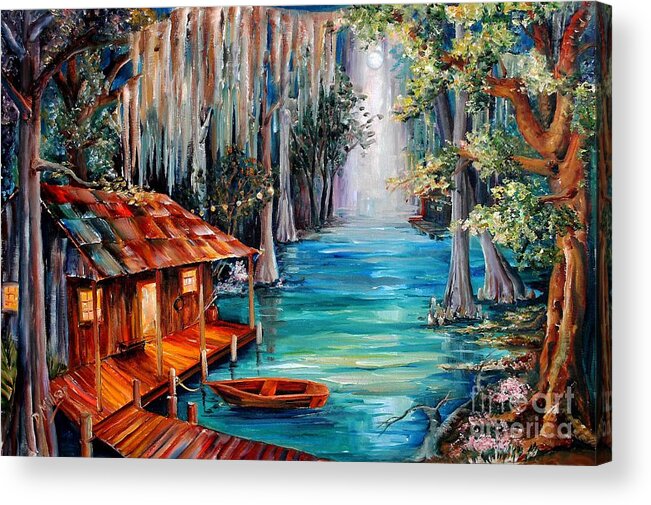 Bayou Acrylic Print featuring the painting Moon on the Bayou by Diane Millsap