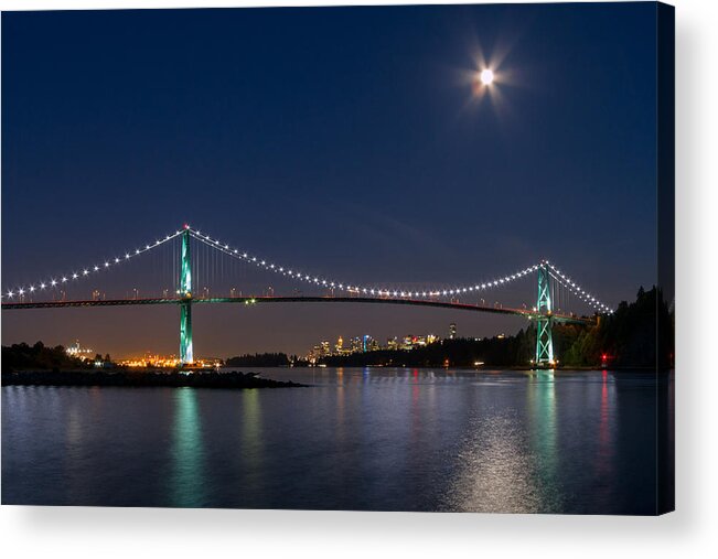 Bridge Acrylic Print featuring the photograph Moon Rise Over Vancouver by Michael Russell