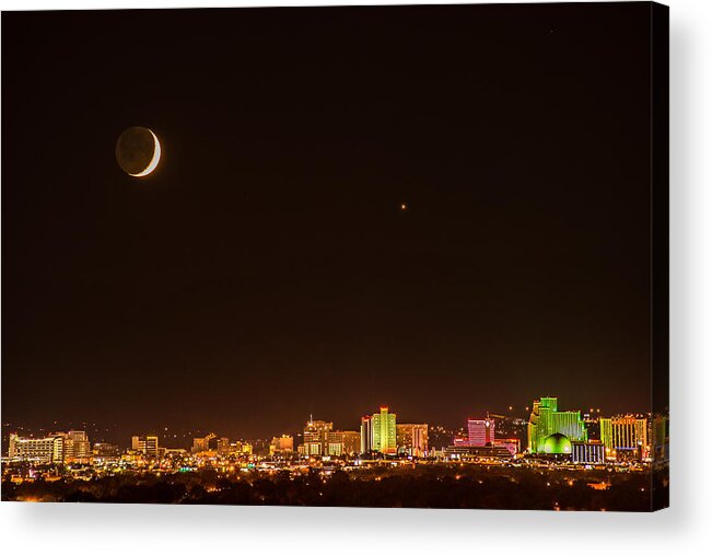 New Moon Acrylic Print featuring the photograph Moon-Venus over Reno by Janis Knight