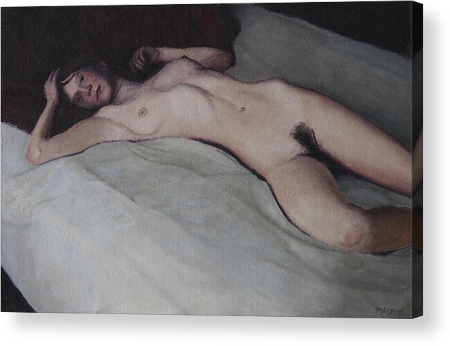 Nude Acrylic Print featuring the painting Morning Thought by Masami Iida