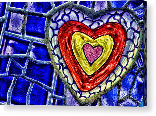 Mosaic Acrylic Print featuring the mixed media Mosaic Heart By Diana Sainz by Diana Raquel Sainz